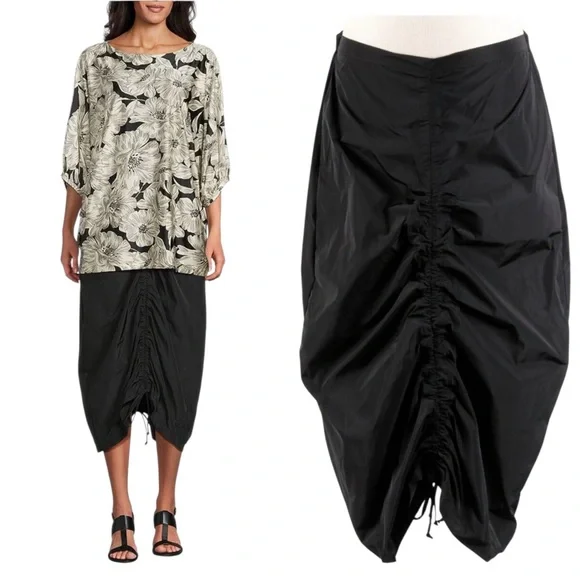 Bryn Walker Cleo Memory Crunch Flat Front Ruched Skirt Sleek Black Midi Womens S - Picture 17 of 17